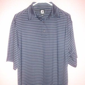 FootJoy Polo Golf Shirt Men's Size Medium Dark Blue Striped Short Sleeve Poly FJ